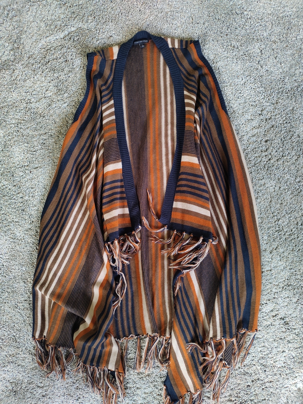 Signature Studio Striped Knit Cardigan in Navy, Brown & Orange